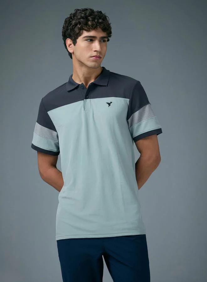 Technosport Men Slim Fit Color Block Pique Polo