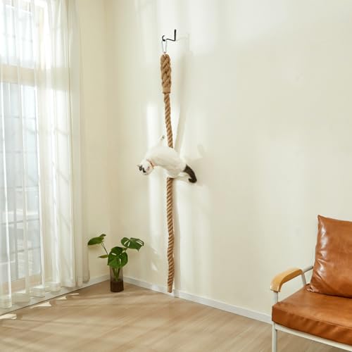 SHENGOCASE 1.9" x 6.56Ft Cat Climbing Jute Rope with Hook, Wall Mounted Furniture for Indoor and Outdoor Cat, Cimbing Pole (6.56 Feet) - Image 4