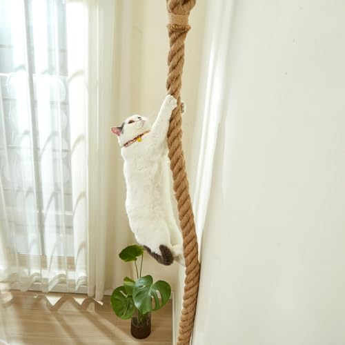 SHENGOCASE 1.9" x 6.56Ft Cat Climbing Jute Rope with Hook, Wall Mounted Furniture for Indoor and Outdoor Cat, Cimbing Pole (6.56 Feet) - Image 3