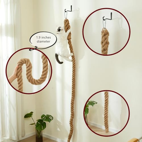 SHENGOCASE 1.9" x 6.56Ft Cat Climbing Jute Rope with Hook, Wall Mounted Furniture for Indoor and Outdoor Cat, Cimbing Pole (6.56 Feet) - Image 5