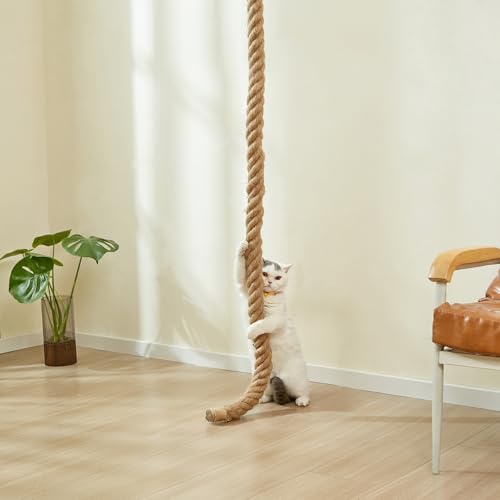 SHENGOCASE 1.9" x 6.56Ft Cat Climbing Jute Rope with Hook, Wall Mounted Furniture for Indoor and Outdoor Cat, Cimbing Pole (6.56 Feet) - Image 2