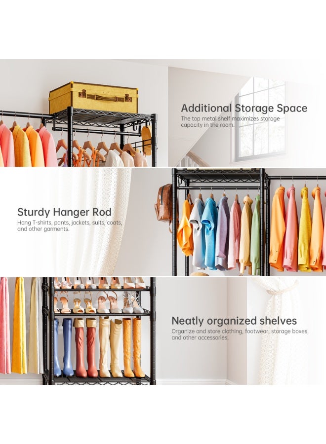 Forthcan Extendable Heavy-Duty Clothes Rack, 170-220×35.5×180cm - Metal Wardrobe Organizer, Independent Clothing Storage System with 6 Shelves and 2 Hanging Bars - Image 3