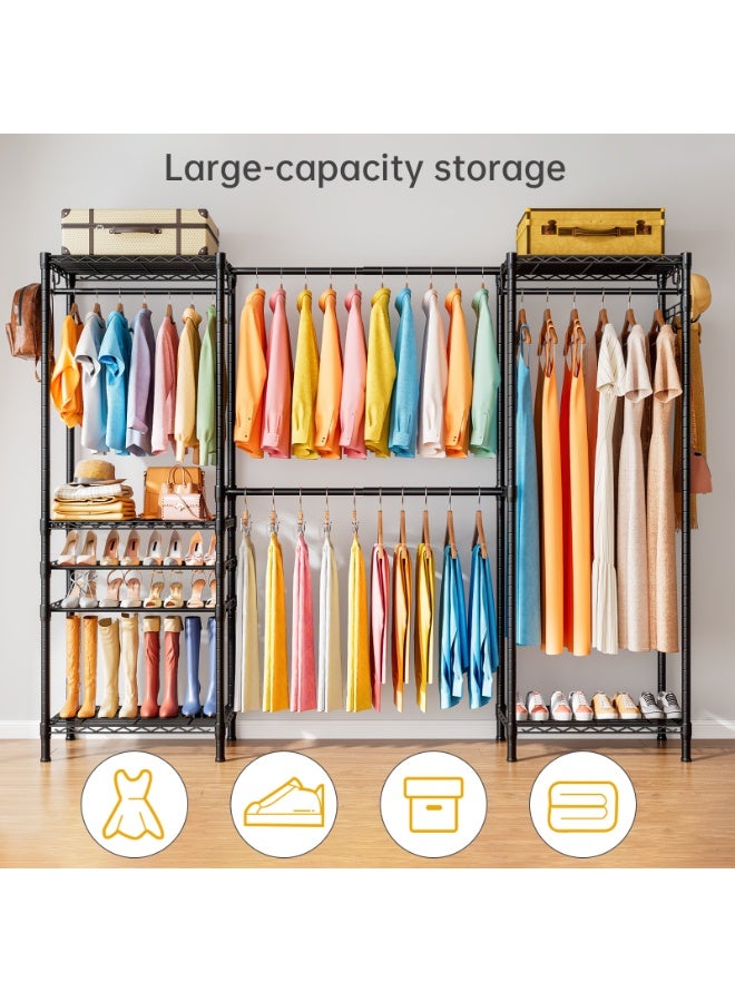 Forthcan Extendable Heavy-Duty Clothes Rack, 170-220×35.5×180cm - Metal Wardrobe Organizer, Independent Clothing Storage System with 6 Shelves and 2 Hanging Bars - Image 5