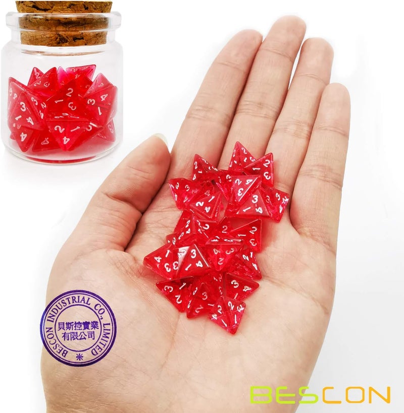 Bescon Mini Transparent Red D4 Dice 30pcs Healing Potion Bottle, 30pcs Roleplaying Mini Red Gem D4 Dice Healing Potion Pack in Glass Jar - Image 5