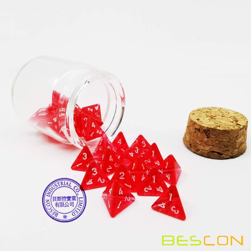 Bescon Mini Transparent Red D4 Dice 30pcs Healing Potion Bottle, 30pcs Roleplaying Mini Red Gem D4 Dice Healing Potion Pack in Glass Jar - Image 4