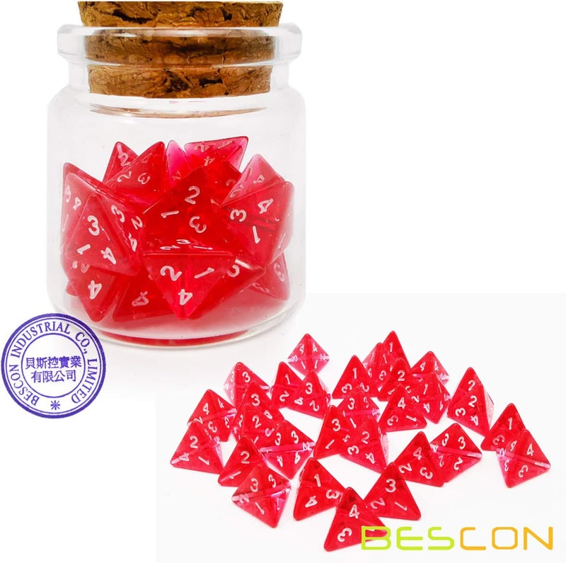 Bescon Mini Transparent Red D4 Dice 30pcs Healing Potion Bottle, 30pcs Roleplaying Mini Red Gem D4 Dice Healing Potion Pack in Glass Jar - Image 2