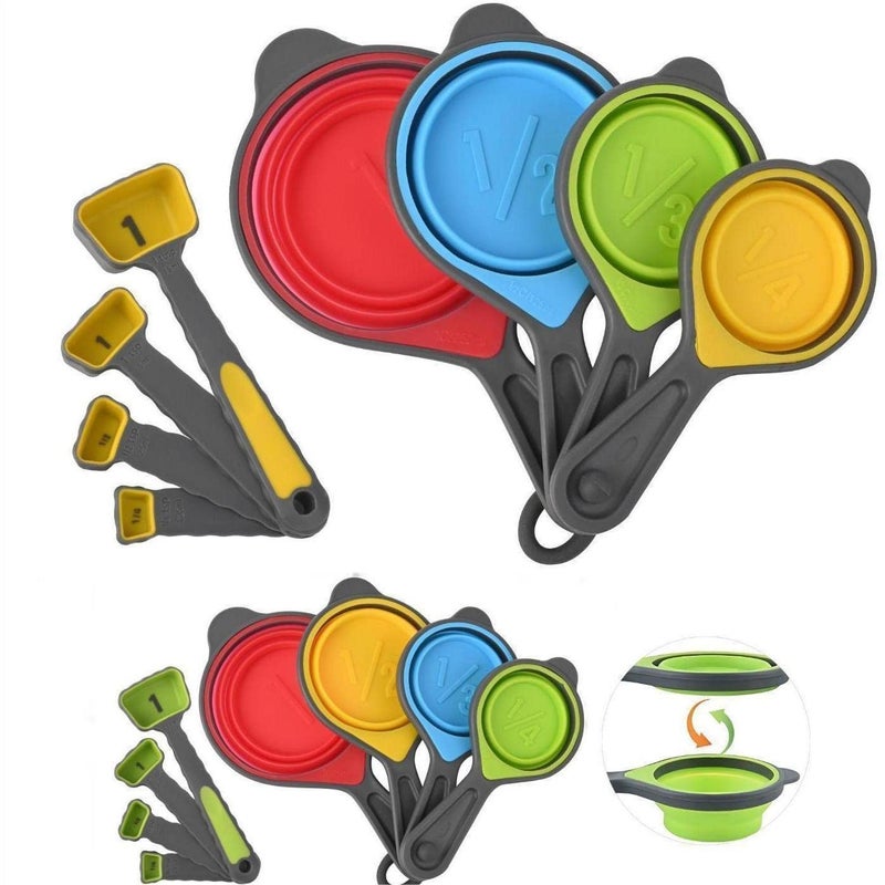 Hotsyang Collapsible Measuring Cups and Spoons Set16 Pcs Portable Silicone Measuring Cups and Spoons for Liquid  Dry Measuring Food Grade Silicone Measuring Tools Set Yellow GreenRandom Rainbow