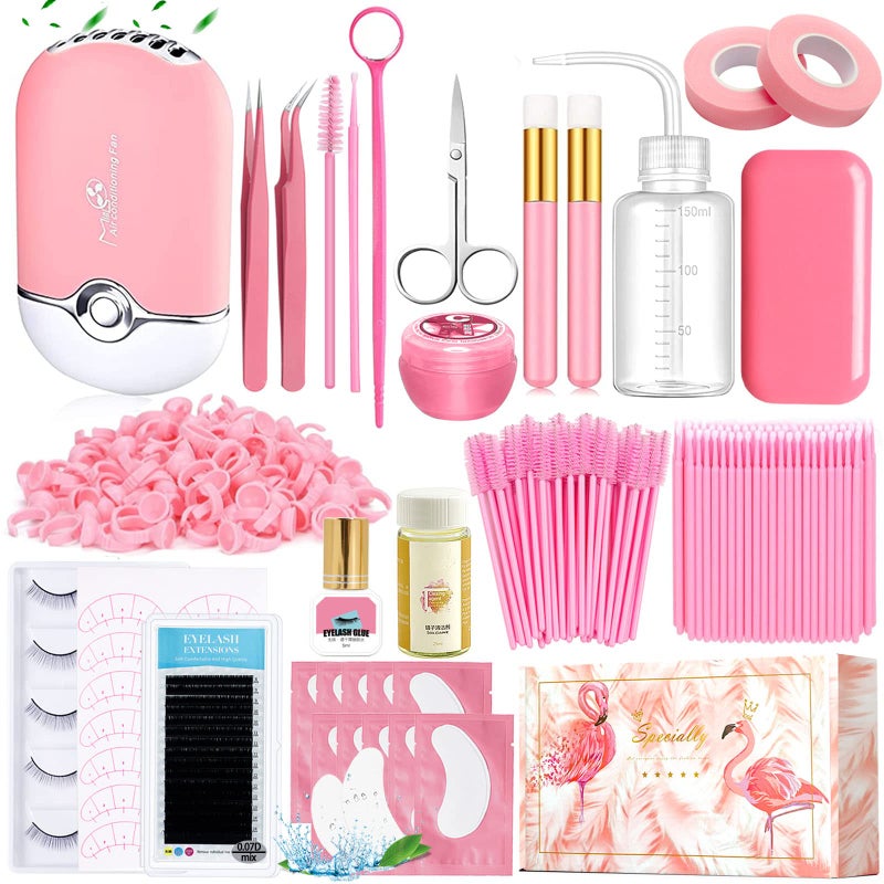 QUKLOGEN Lash Extension Kit Professional USB Eyelash Fan Individual 0.07D Curl Mix 8-15mm Extra Strong Glue Lash Glue Remover Eye Patch Silicone Pad Tapes,Perfect Tool for Beginner - Image 1