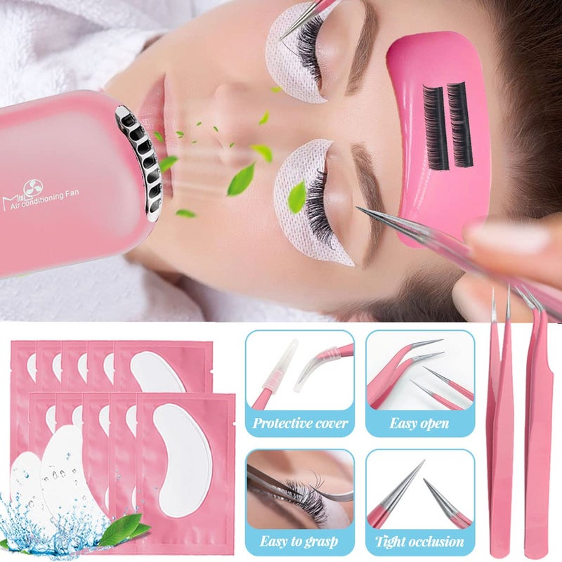 QUKLOGEN Lash Extension Kit Professional USB Eyelash Fan Individual 0.07D Curl Mix 8-15mm Extra Strong Glue Lash Glue Remover Eye Patch Silicone Pad Tapes,Perfect Tool for Beginner - Image 4
