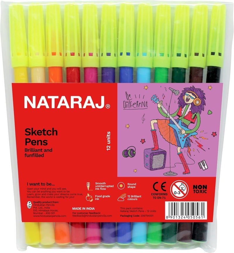 Nataraj Sketch Pen 12-Pieces, Multicolor