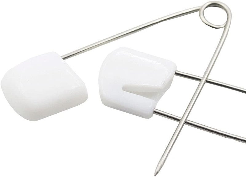ARTCXC 1Box(100Pcs) White 55mm/ 2.2 Inch Safety Pins Plastic Head Stainless Steel Diaper Pins Safety Locking Cloth Diaper Nappy Pins - Image 3