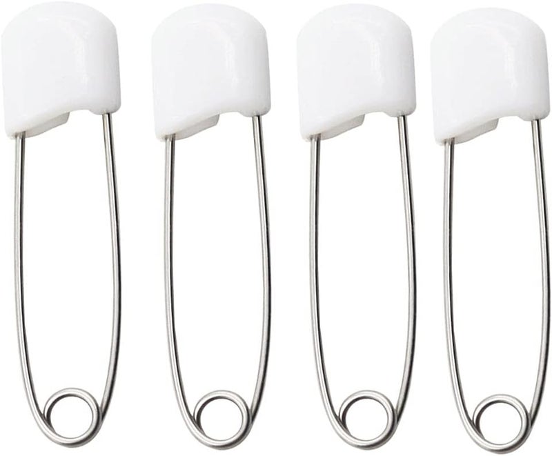 ARTCXC 1Box(100Pcs) White 55mm/ 2.2 Inch Safety Pins Plastic Head Stainless Steel Diaper Pins Safety Locking Cloth Diaper Nappy Pins - Image 2