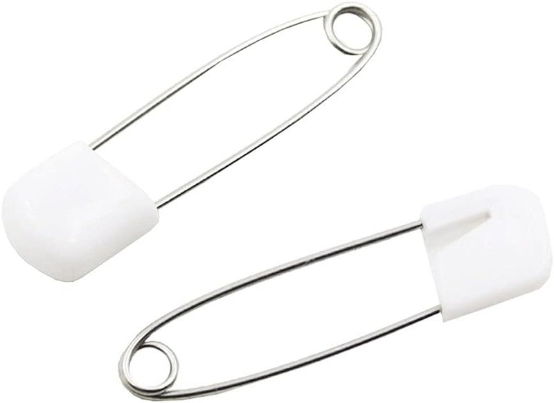 ARTCXC 1Box(100Pcs) White 55mm/ 2.2 Inch Safety Pins Plastic Head Stainless Steel Diaper Pins Safety Locking Cloth Diaper Nappy Pins - Image 5