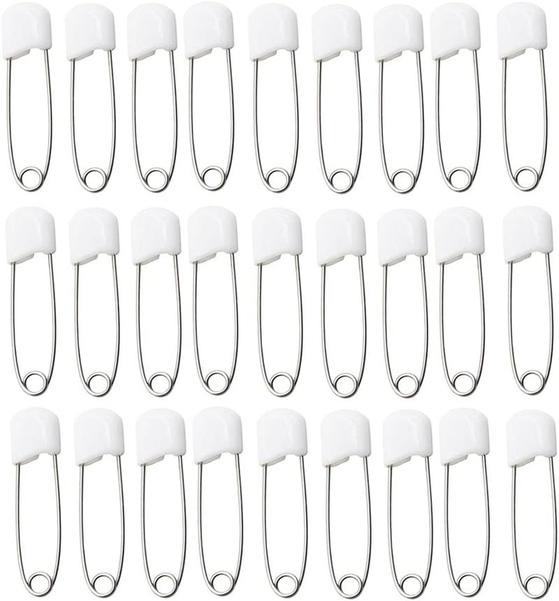 ARTCXC 1Box(100Pcs) White 55mm/ 2.2 Inch Safety Pins Plastic Head Stainless Steel Diaper Pins Safety Locking Cloth Diaper Nappy Pins - Image 1