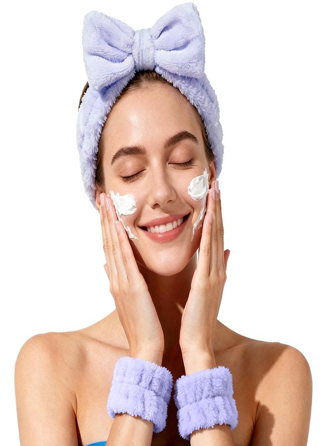 Fmeida Skincare SPA Headband Washing Face Wrist Bands Makeup Headbands Purple, 3 Pack - Image 1
