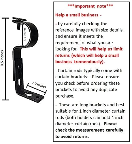 TEJATAN - Curtain Rod Brackets (Black, 1 Inch - Set of 6 (3 Pairs)) - Image 3