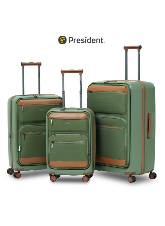 President The President Luggage Set Of 3 - Polycarbonate Material | Unisex | Money Moves, Army Green - Image 1