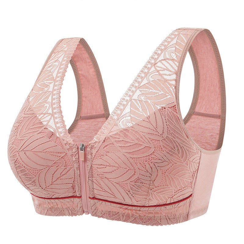 Soft Cotton Cup Front Zipper Middle-Aged And Elderly Women'S Underwear Without Rims Vest Style Lace New Large Size Bra Comfortable - Image 1