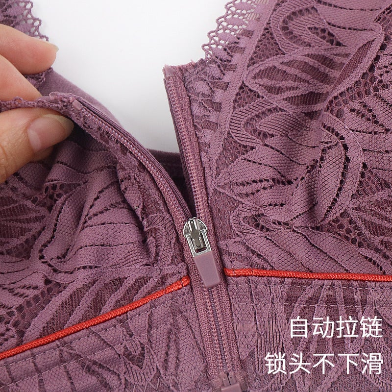 Soft Cotton Cup Front Zipper Middle-Aged And Elderly Women'S Underwear Without Rims Vest Style Lace New Large Size Bra Comfortable - Image 5