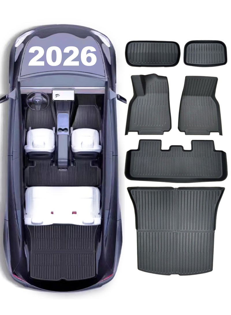 CHIYLE Full Set for New 2025 Tesla Model Y Floor Mats, Tesla Model Y Carpet Mat & Front trunk & Trunk Mat,Tesla Model Y juniper accessories & Tesla Model Y Accessories 2025(6 PCS)(Only Fit 2025 Model Y Juniper)  - Image 1