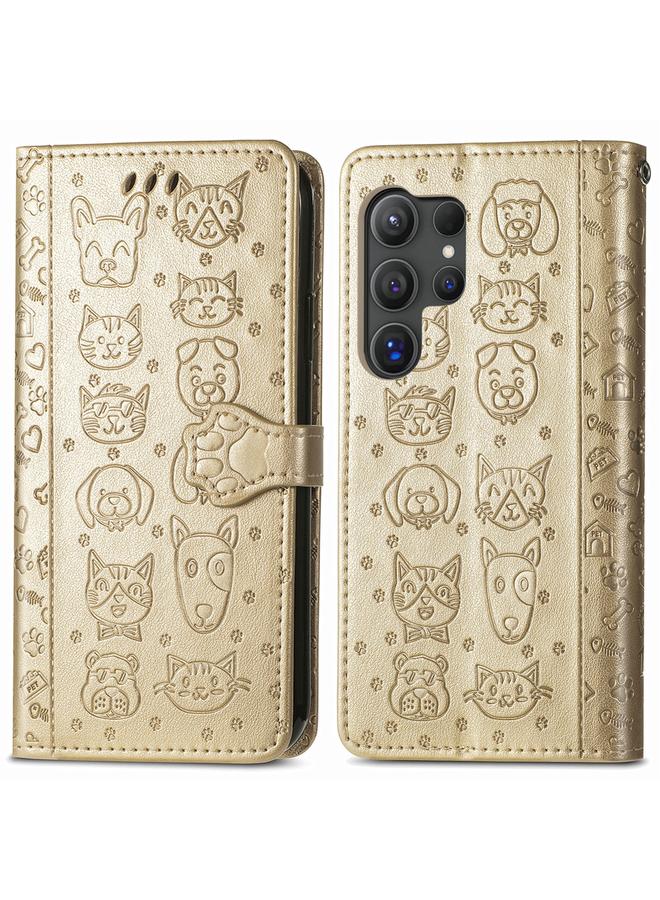 اس-توب جراب لهاتف Samsung Galaxy S24 Ultra 5G جراب هاتف من الجلد المنقوش عليه صورة قطة وكلب - Image 2