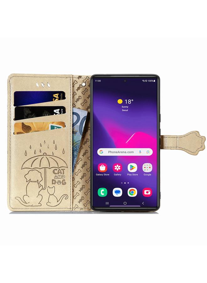 اس-توب جراب لهاتف Samsung Galaxy S24 Ultra 5G جراب هاتف من الجلد المنقوش عليه صورة قطة وكلب - Image 3