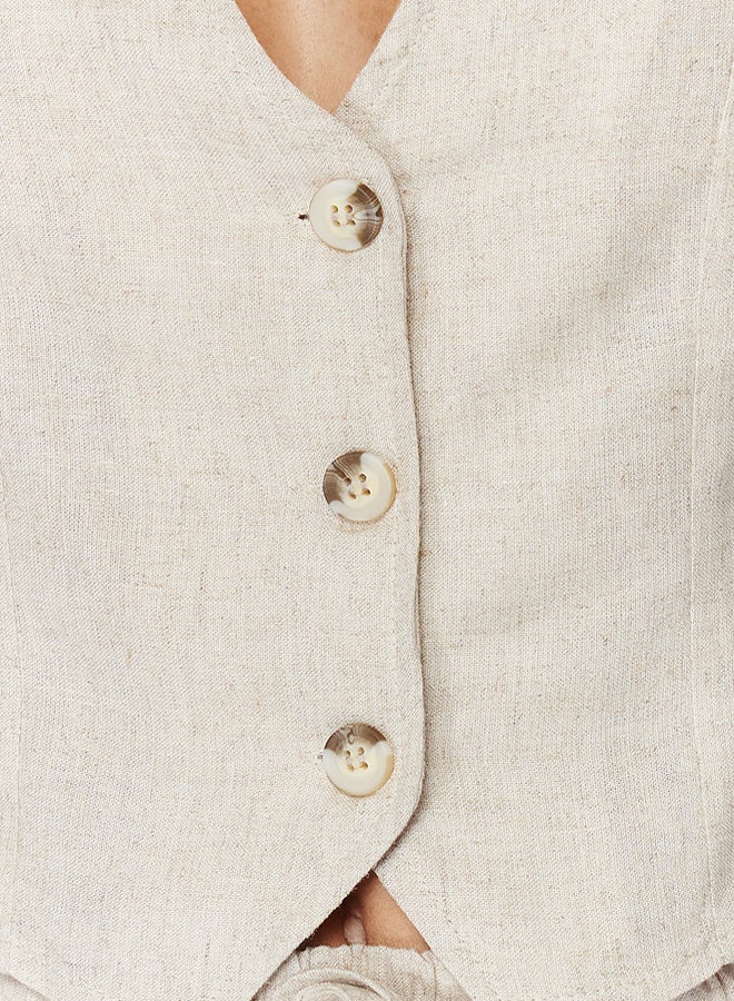 trendyol Beige Regular Cotton Crop Linen Woven Vest TWOSS24YE00024 - Image 4