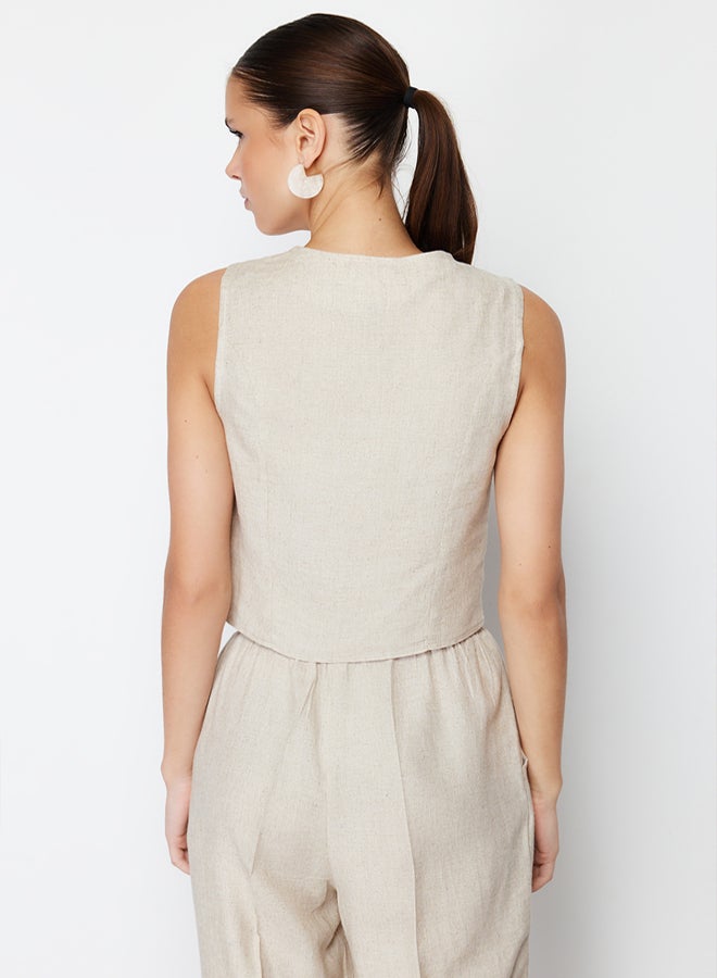 trendyol Beige Regular Cotton Crop Linen Woven Vest TWOSS24YE00024 - Image 5