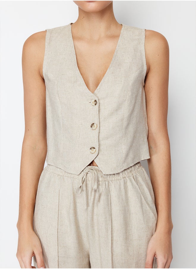 trendyol Beige Regular Cotton Crop Linen Woven Vest TWOSS24YE00024  - Image 5