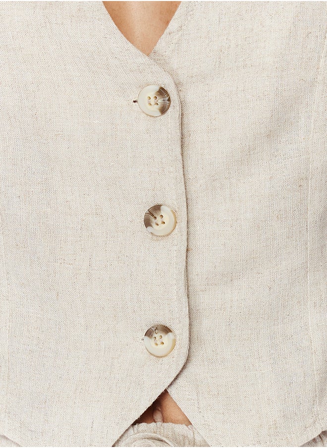trendyol Beige Regular Cotton Crop Linen Woven Vest TWOSS24YE00024  - Image 4