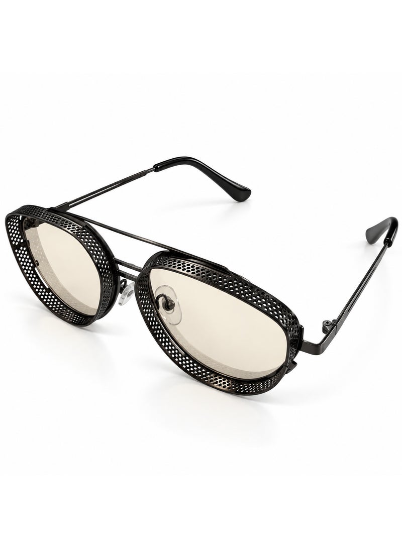 Sunglasses with Black Perforated Frame and Cream Lenses