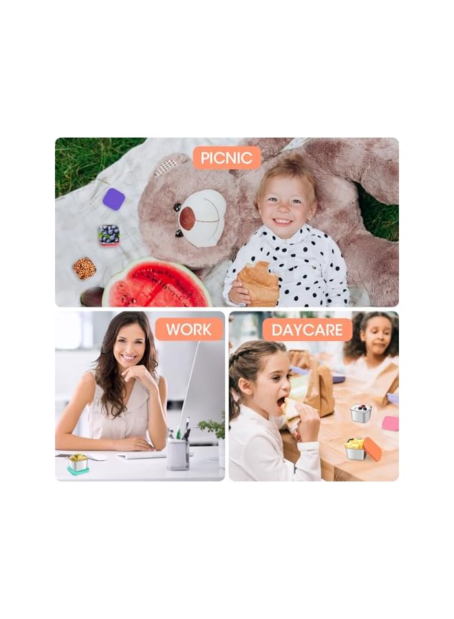 Green Tiger 4 Pack Stainless Steel Snack Containers for Kids with Silicone Lids, Leak-Proof Divided Metal Snack Storage Containers Easy Open Stackable Mini Lunch Box for Daycare, School Travel (6oz) - Image 5