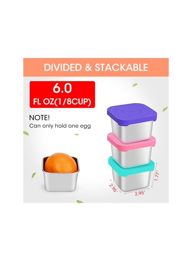 Green Tiger 4 Pack Stainless Steel Snack Containers for Kids with Silicone Lids, Leak-Proof Divided Metal Snack Storage Containers Easy Open Stackable Mini Lunch Box for Daycare, School Travel (6oz) - Image 1