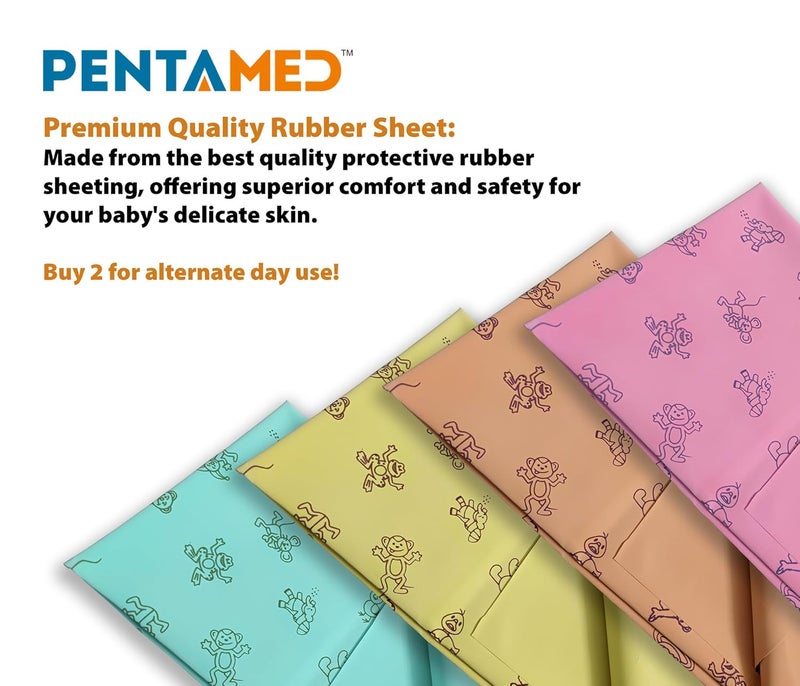PENTAMED Baby Waterproof Mackintosh Sheet – 100 x 100 cm | Reusable, Soft & Quick Dry Bed/Mattress Protector for Newborns, Toddlers & Kids | Reversible Rubber Sheet for Cribs & Beds (Blue) - Image 2