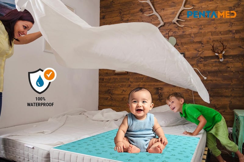 PENTAMED Baby Waterproof Mackintosh Sheet – 100 x 100 cm | Reusable, Soft & Quick Dry Bed/Mattress Protector for Newborns, Toddlers & Kids | Reversible Rubber Sheet for Cribs & Beds (Blue) - Image 4