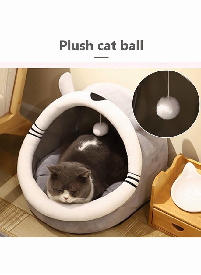 Aikenn - Cat Beds for Indoor Cats Semi-Enclosed Cat Cave Bed with a Plush Ball Large Space to Sleep Soft and Comfortable Covered Cat Bed with a Washable and Detachable Mat L 48*45*40cm - Image 1