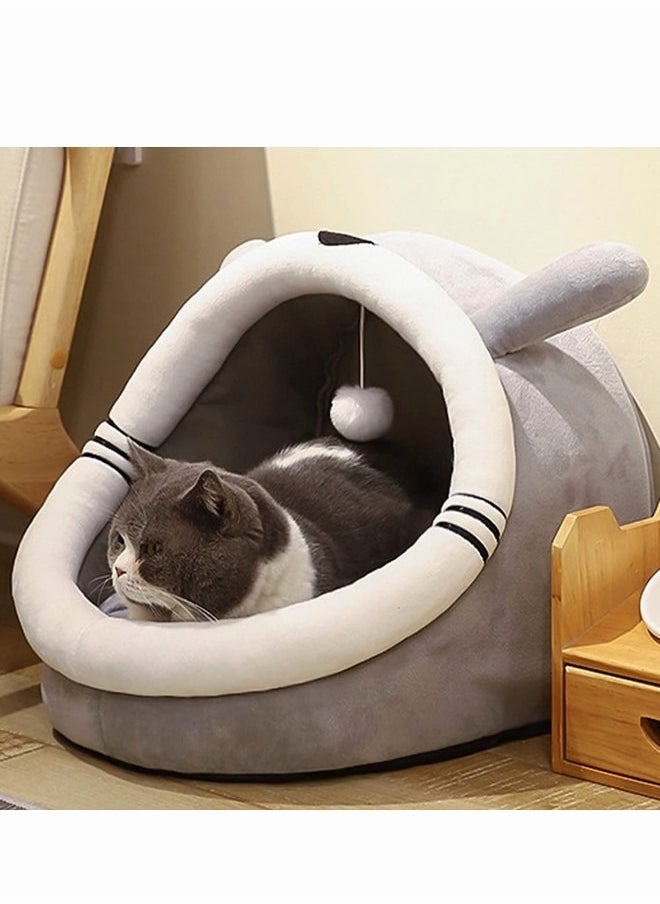 Aikenn - Cat Beds for Indoor Cats Semi-Enclosed Cat Cave Bed with a Plush Ball Large Space to Sleep Soft and Comfortable Covered Cat Bed with a Washable and Detachable Mat L 48*45*40cm - Image 1