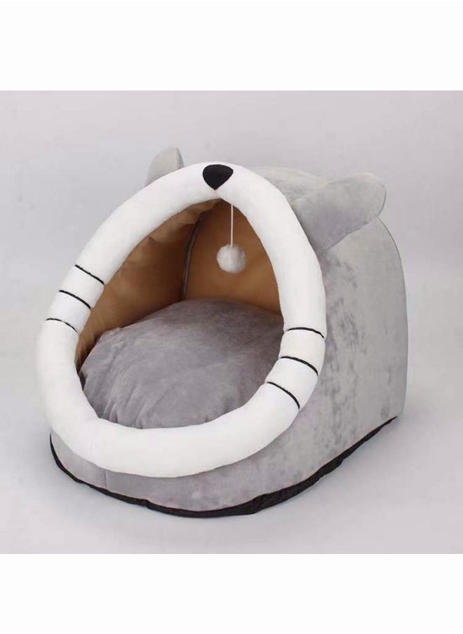 Aikenn - Cat Beds for Indoor Cats Semi-Enclosed Cat Cave Bed with a Plush Ball Large Space to Sleep Soft and Comfortable Covered Cat Bed with a Washable and Detachable Mat L 48*45*40cm - Image 1