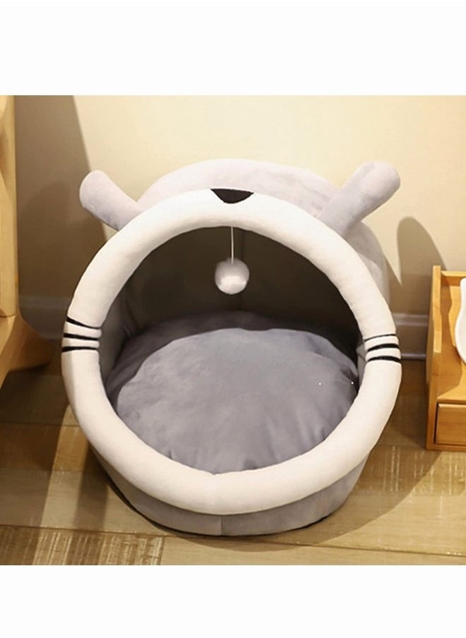 Aikenn - Cat Beds for Indoor Cats Semi-Enclosed Cat Cave Bed with a Plush Ball Large Space to Sleep Soft and Comfortable Covered Cat Bed with a Washable and Detachable Mat L 48*45*40cm - Image 1