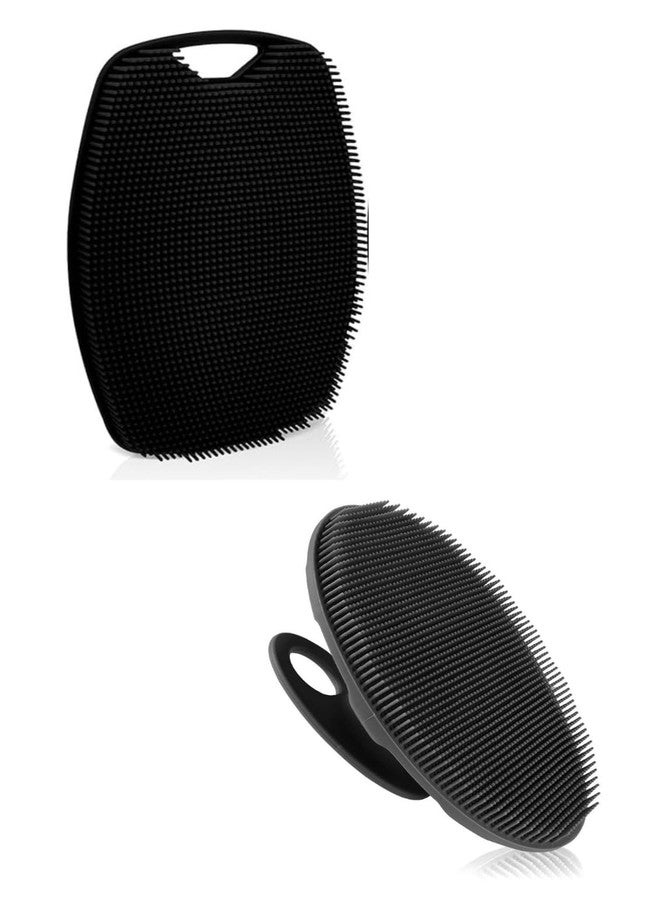 DR.VS Silicone Body Scrubber for Shower, Bath & Massage - Soft Exfoliating Body Brush with Handle for Deep Cleansing, Gentle Massage & Improved Circulation - Quick Drying, Hygienic & Durable (Black)(Pack of 2) - Image 1