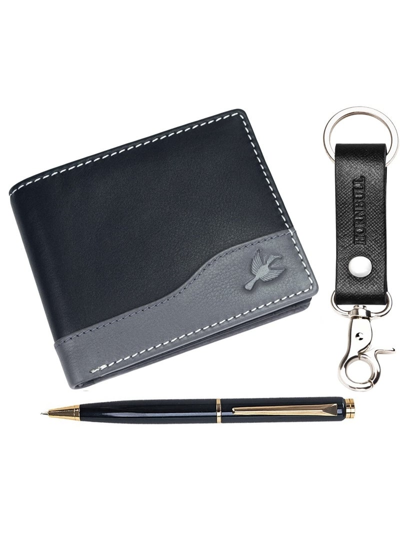 HORNBULL Mens Leather Purse Combo Gift Set | Leather Wallet, Key Ring & Pen Combo Valentine Gift Hamper - Image 1