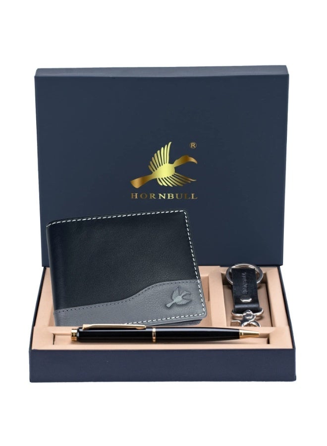 HORNBULL Mens Leather Purse Combo Gift Set | Leather Wallet, Key Ring & Pen Combo Valentine Gift Hamper - Image 2