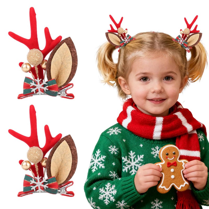 May Create ® Christmas Hair Clips for Girls Women, Cute Elk Antlers Hair Accessories for Kids, Festive Golden Berry Classic Holiday Hairpiece - Image 1