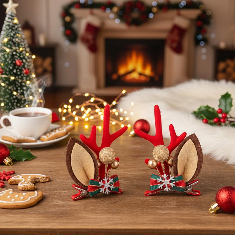 May Create ® Christmas Hair Clips for Girls Women, Cute Elk Antlers Hair Accessories for Kids, Festive Golden Berry Classic Holiday Hairpiece - Image 4