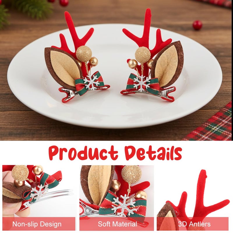 May Create ® Christmas Hair Clips for Girls Women, Cute Elk Antlers Hair Accessories for Kids, Festive Golden Berry Classic Holiday Hairpiece - Image 3