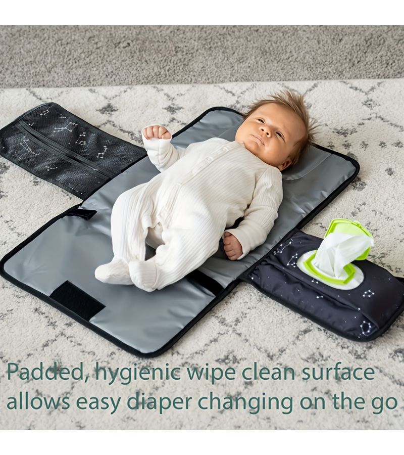 Blue Foldable Portable Diaper Changing Mat For Infants With Tissue Storage Bag Detachable Travel Changing Pad Additional Storage Soft Cozy Easy To Clean - Image 4