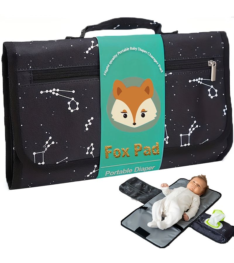 Blue Foldable Portable Diaper Changing Mat For Infants With Tissue Storage Bag Detachable Travel Changing Pad Additional Storage Soft Cozy Easy To Clean - Image 1