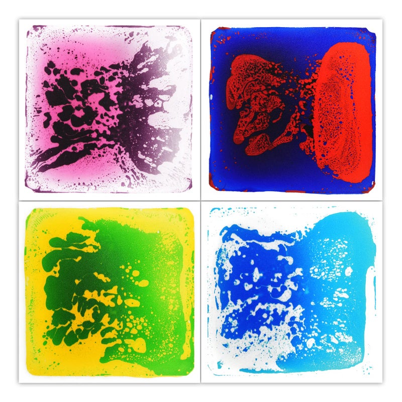 LONGKING بلاط حسي 12" × 12" عبوة 4 قطع لمراكز اللعب للأطفال، بلاط سائل، منتجات حسية للتوحد - Image 1