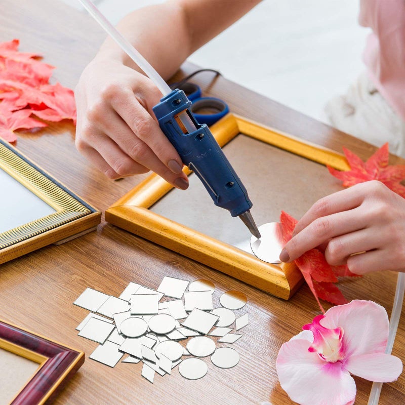 Geiserailie 150 Pieces 1 Inch 3 Shapes Mirror Mosaic Tile Small Round Diamond Square Mini Mosaic Mirrors DIY Craft Glass Decorative for Projects Crafts Supplies, Home Wall Decor. - Image 3