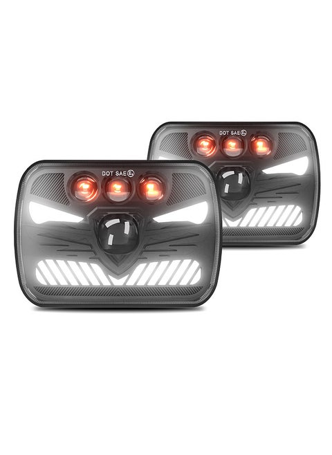 2Pcs 7x6 5x7 LED Headlights 7inch Square LED Headlamp with Daytime Running Lights Turn Signal Light High /Low Beam 4 Luminous Modes H4 Plug